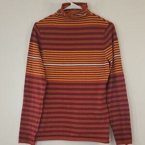 Duluth Trading Stripe Turtleneck Size Med Coolmax Earth Tones Outdoors Garden